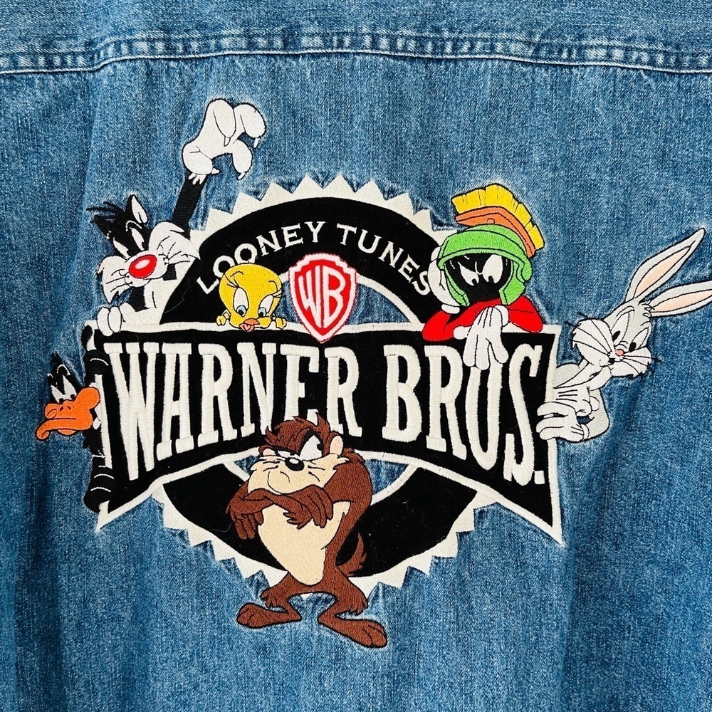 Original Vintage Warner Bros Looney Tunes Denim Longsleeve Top - Picture 4 of 5